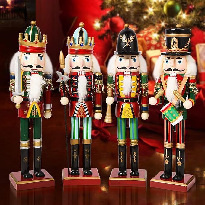 4pcs Traditional Painted Wooden Nutcracker Soldier Christmas Decorations Gift