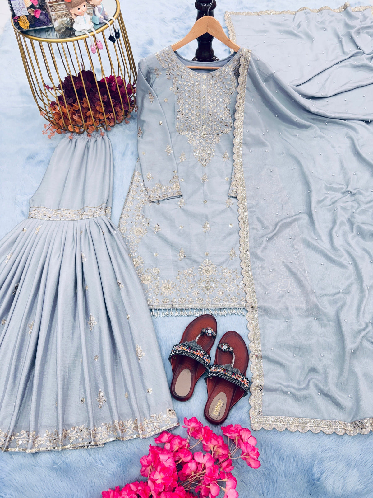 Fab Zone Designer Party Wear Look Top Plazzo & Fancy Dupatta