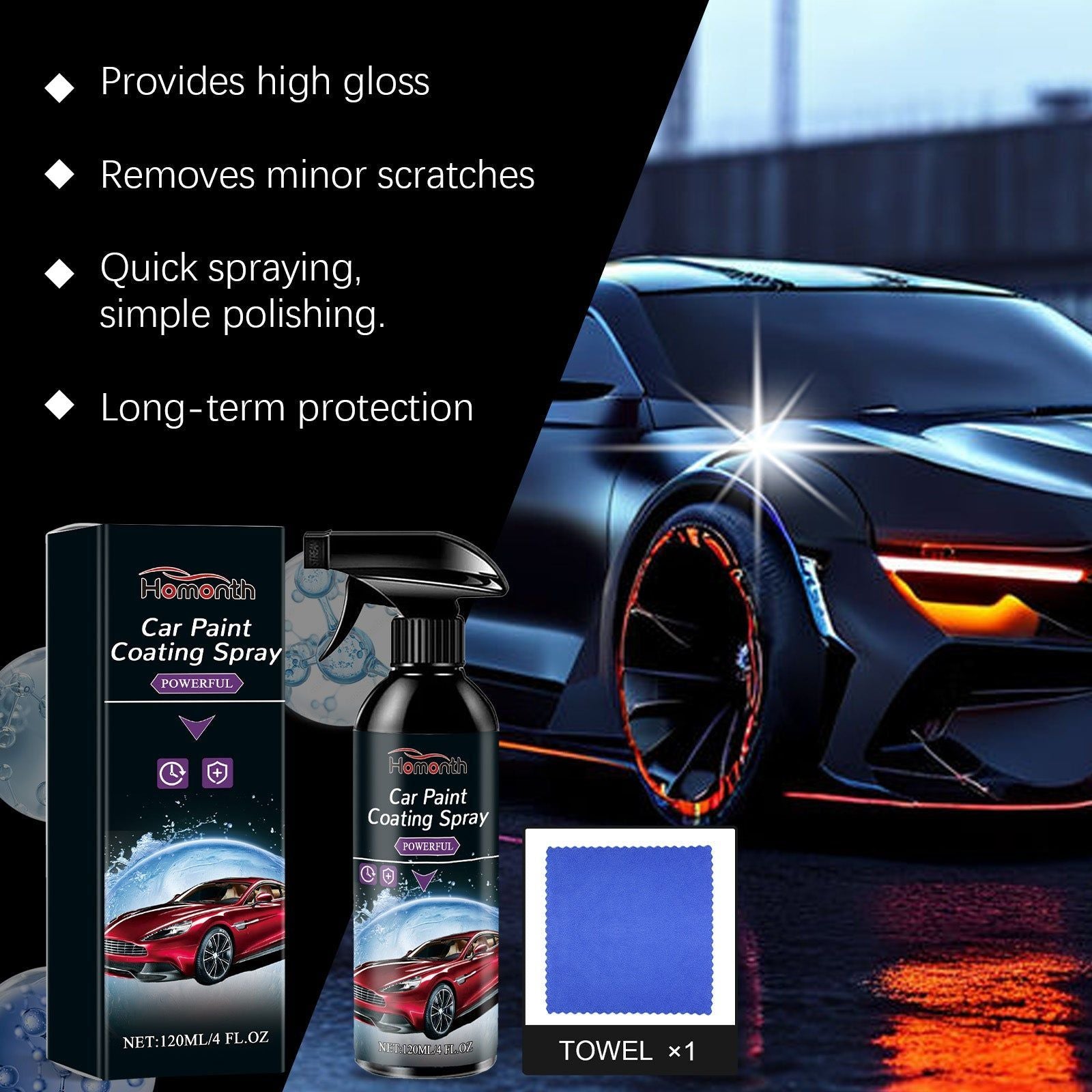 Car Maintenance Spray, Anti-Fouling Waterproof Coating, Restore Shine, Easy Application ,1set