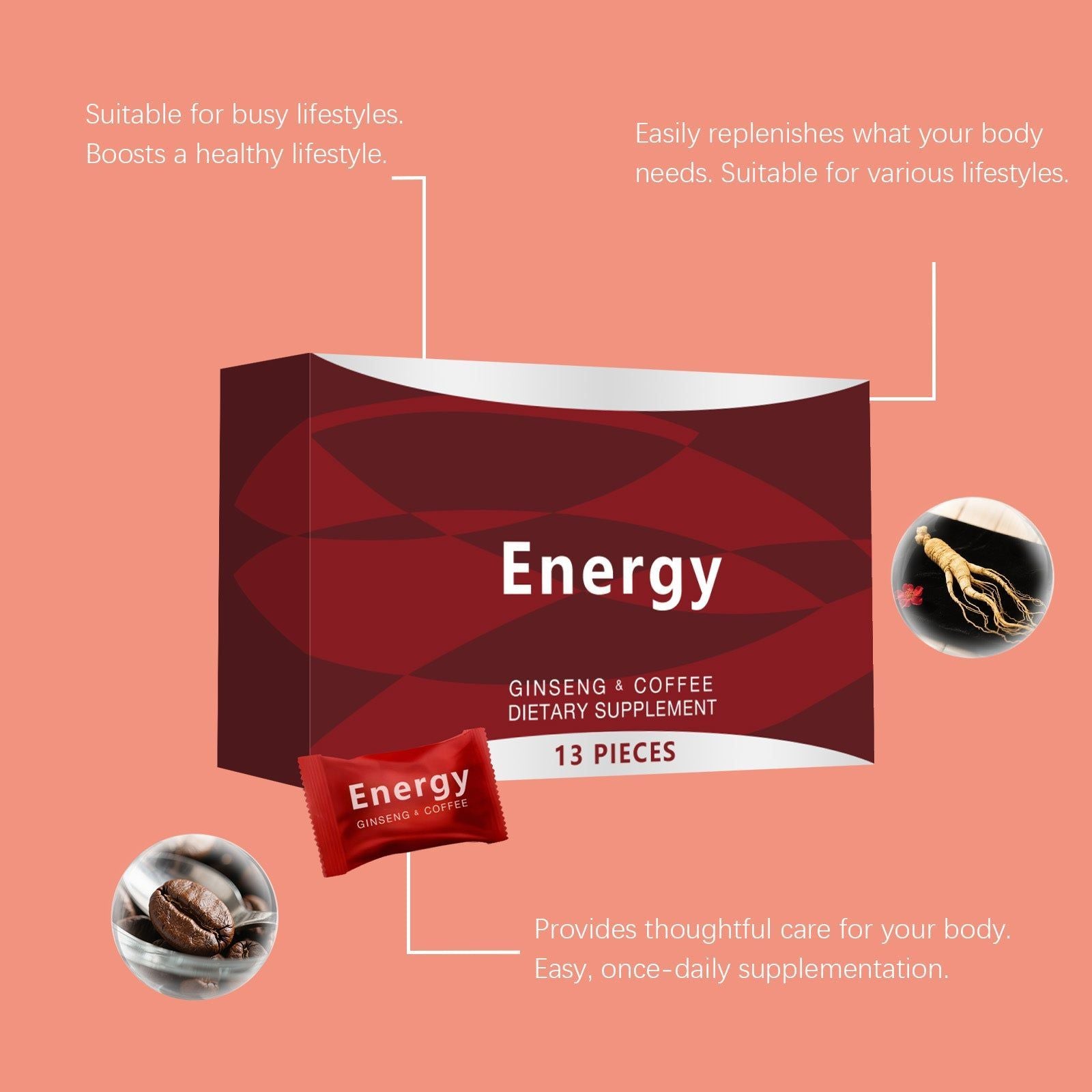 Boost Male Energy Naturally, Daily Herbal Supplement for Vitality and Focus ,13 pieces