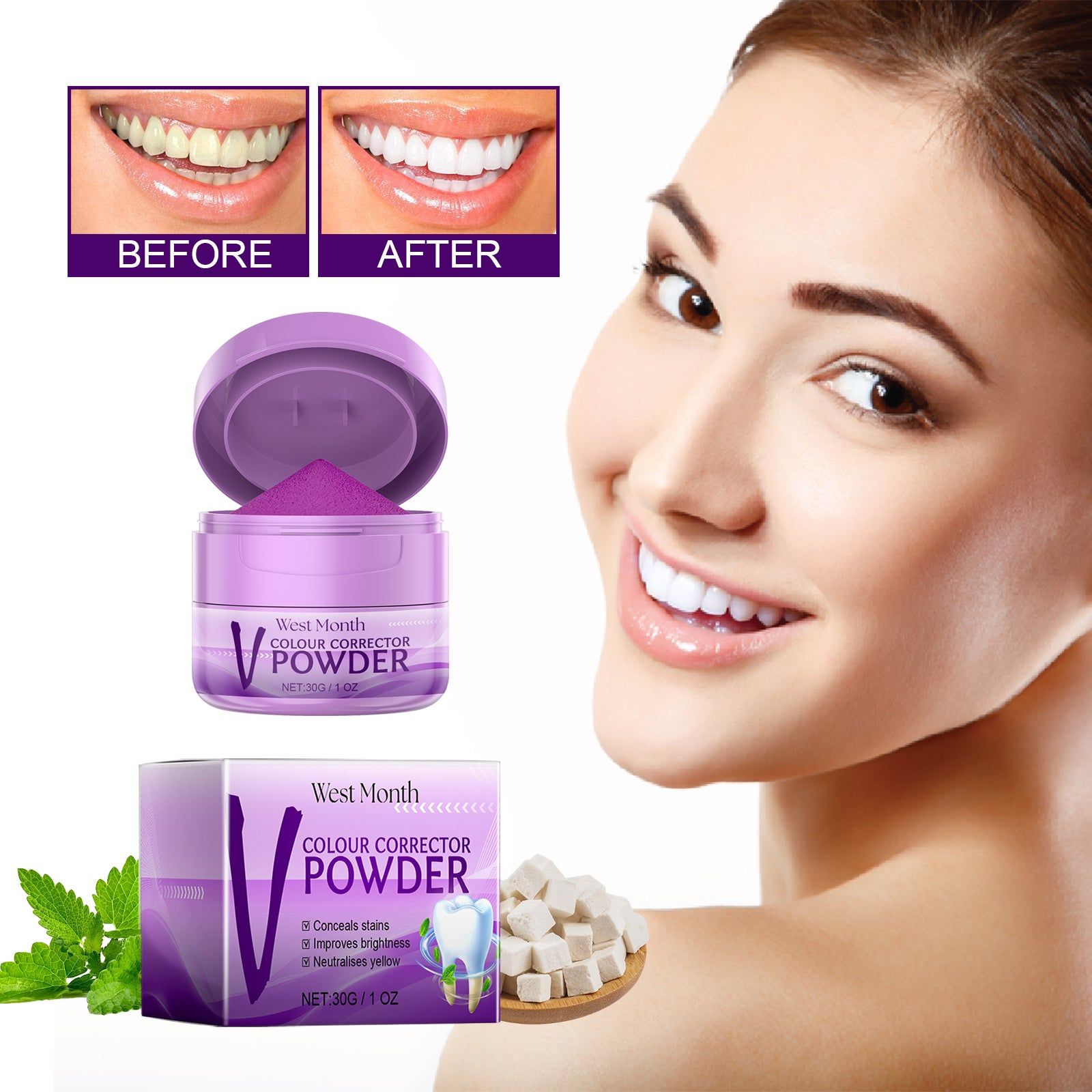 Brighten Your Smile Make Teeth White And Shiny Natural Teeth Whitening Powder ,30g