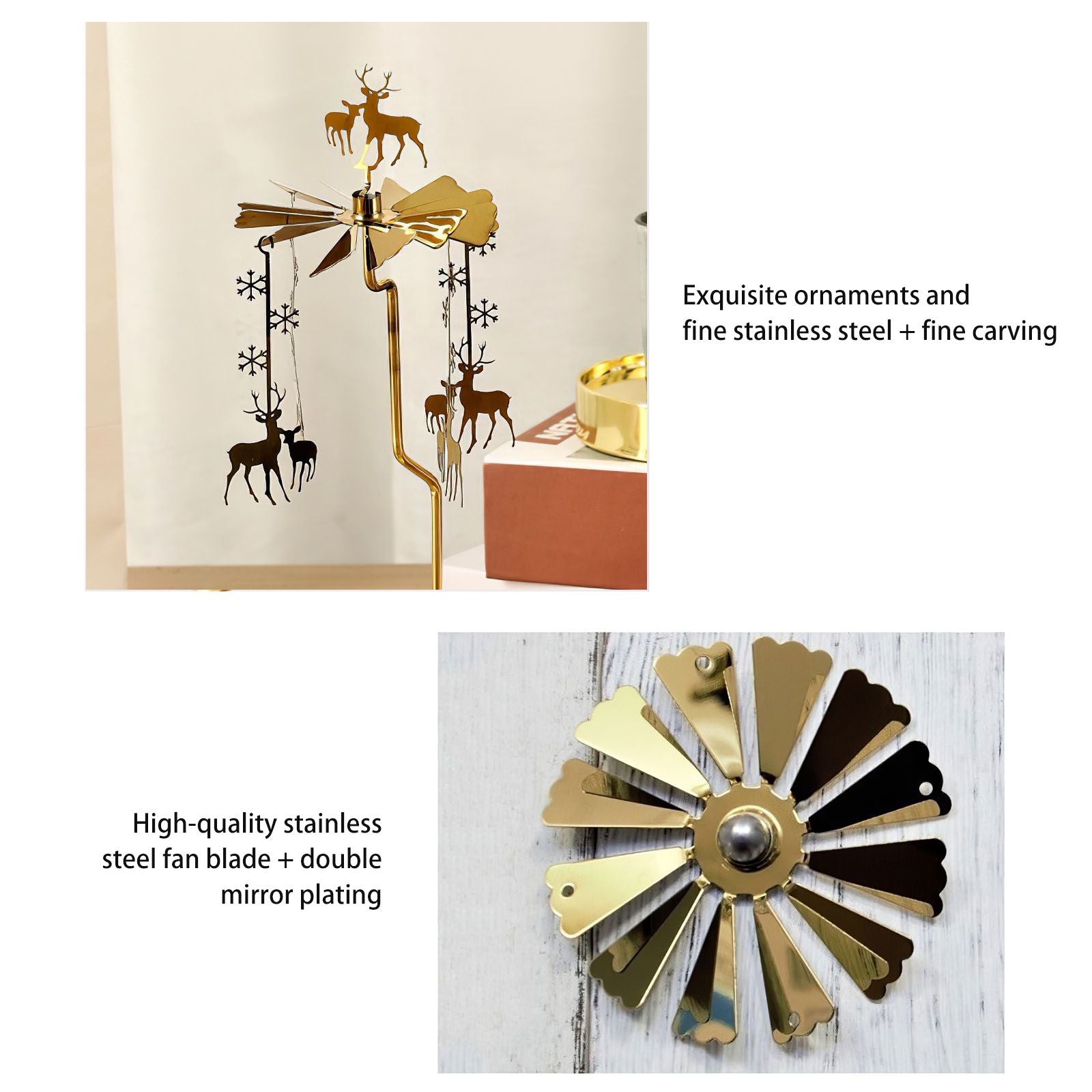 Rotating Candle Holder Golden Stainless Steel Candlestick Tray For Home Decor