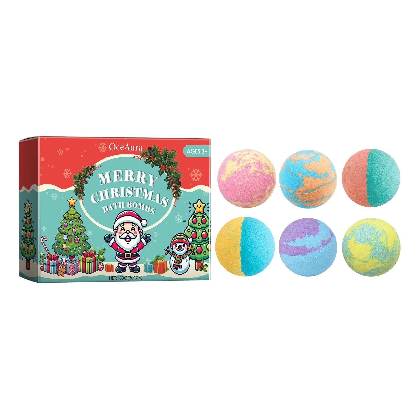 Christmas Colorful Bath Ball, Body Care, Relaxing Bubble Shower, Moisturizing, Long-Lasting Fragrance ,180g