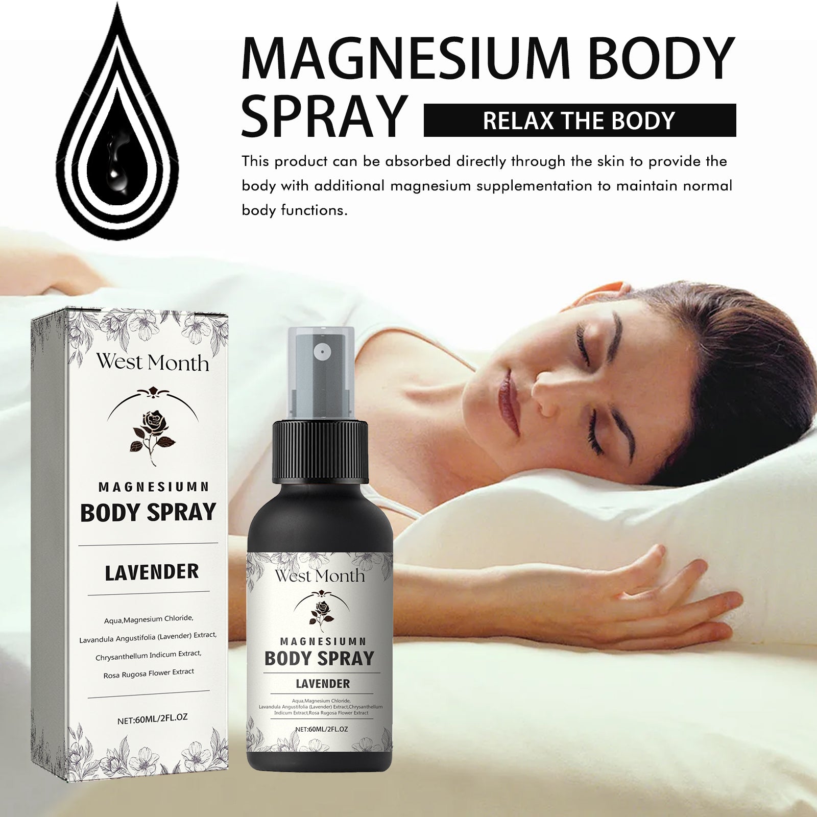 Magnesium Body Spray for Muscle Relief, Fatigue & Relaxation, Natural Pain Relief ,60ml