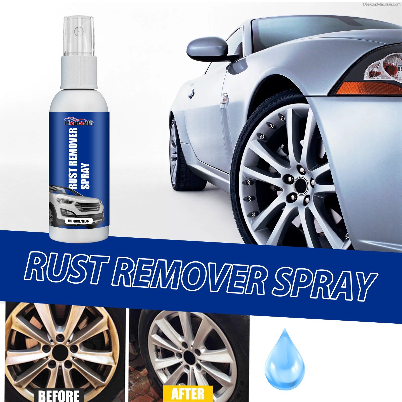 Automobile Rust Removal Spray, Fast Car Wheel Rust Remover, Paint & Decontamination ,30ml