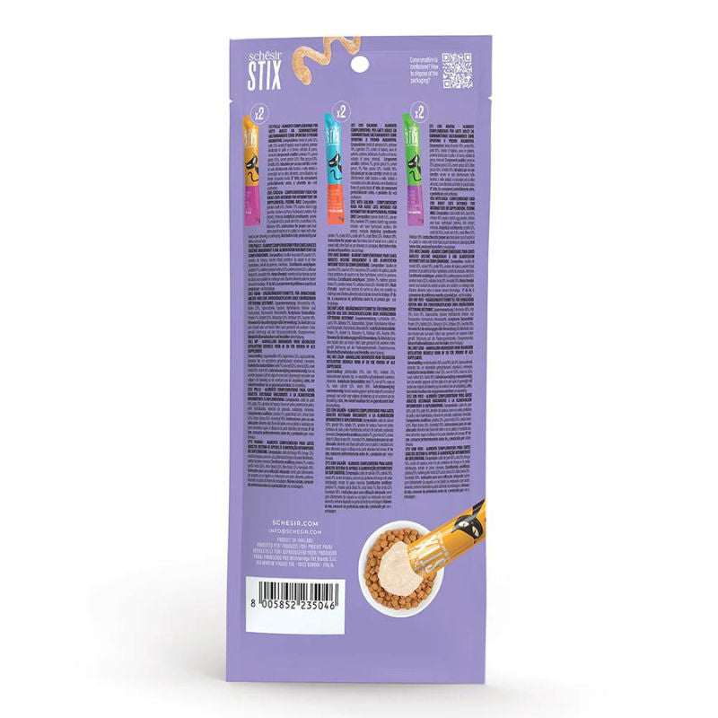 Schesir Stix Treat Variety Pack 6x15g - Mixed Flavors: Chicken,Duck & Salmon