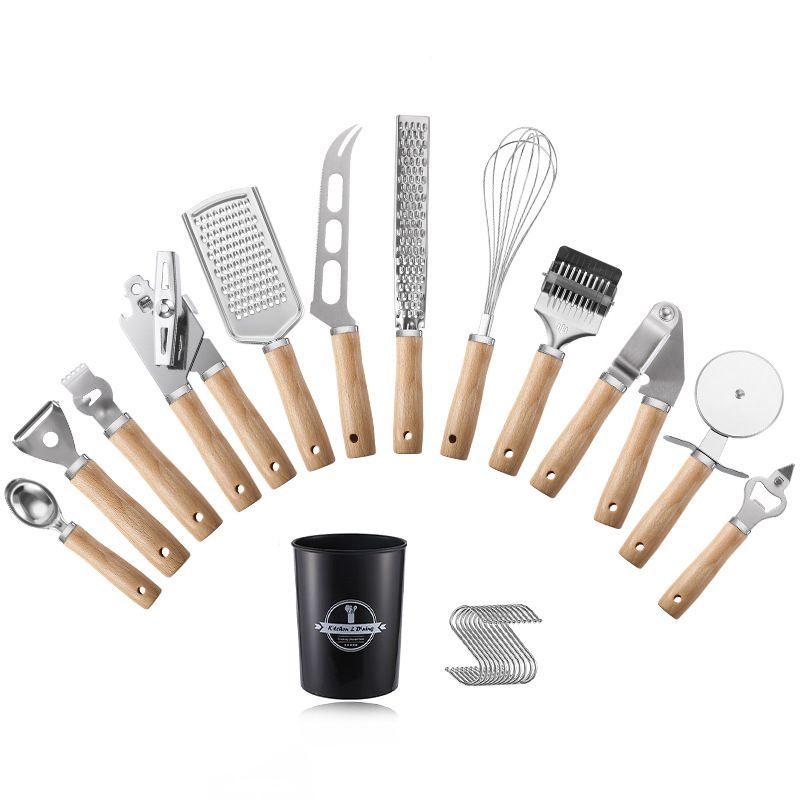 23pcs Cooking Utensils Set Kitchen Accessories Kit Stainless steel Cooking Tools With Wooden Handle