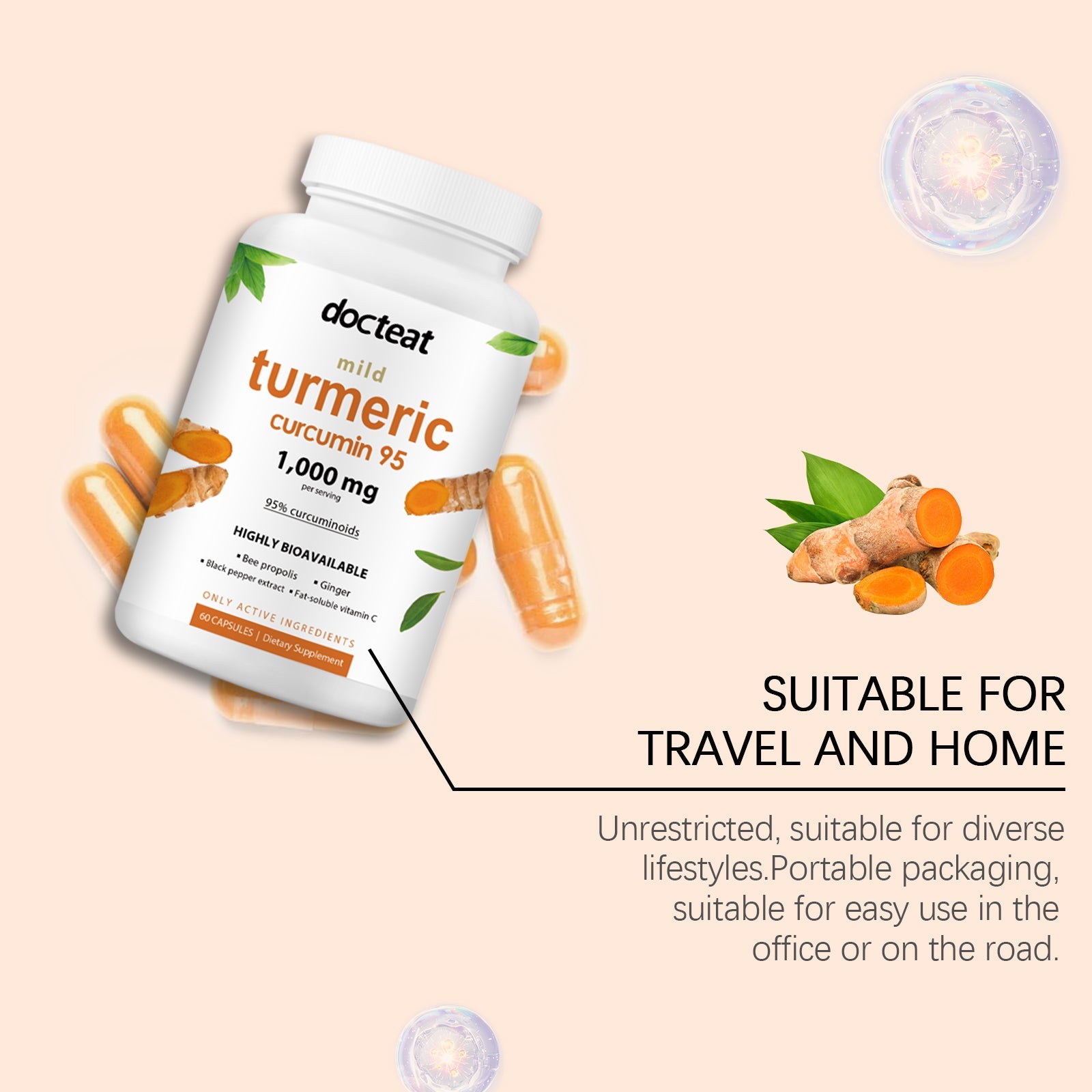 Boost Your Body Care with Curcumin & Ginger for Joint Relief, Vitality ,60pcs