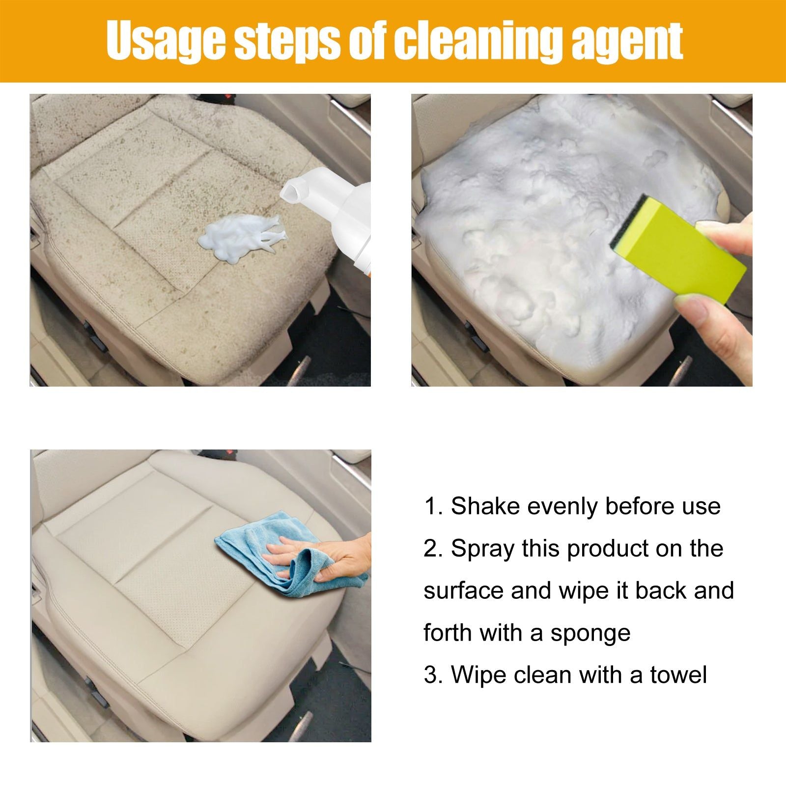 Car Cleaning Foam Cleaner, Multi-Purpose Interior & Seat Fabric Decontamination, Safe and Easy to Use ,1set