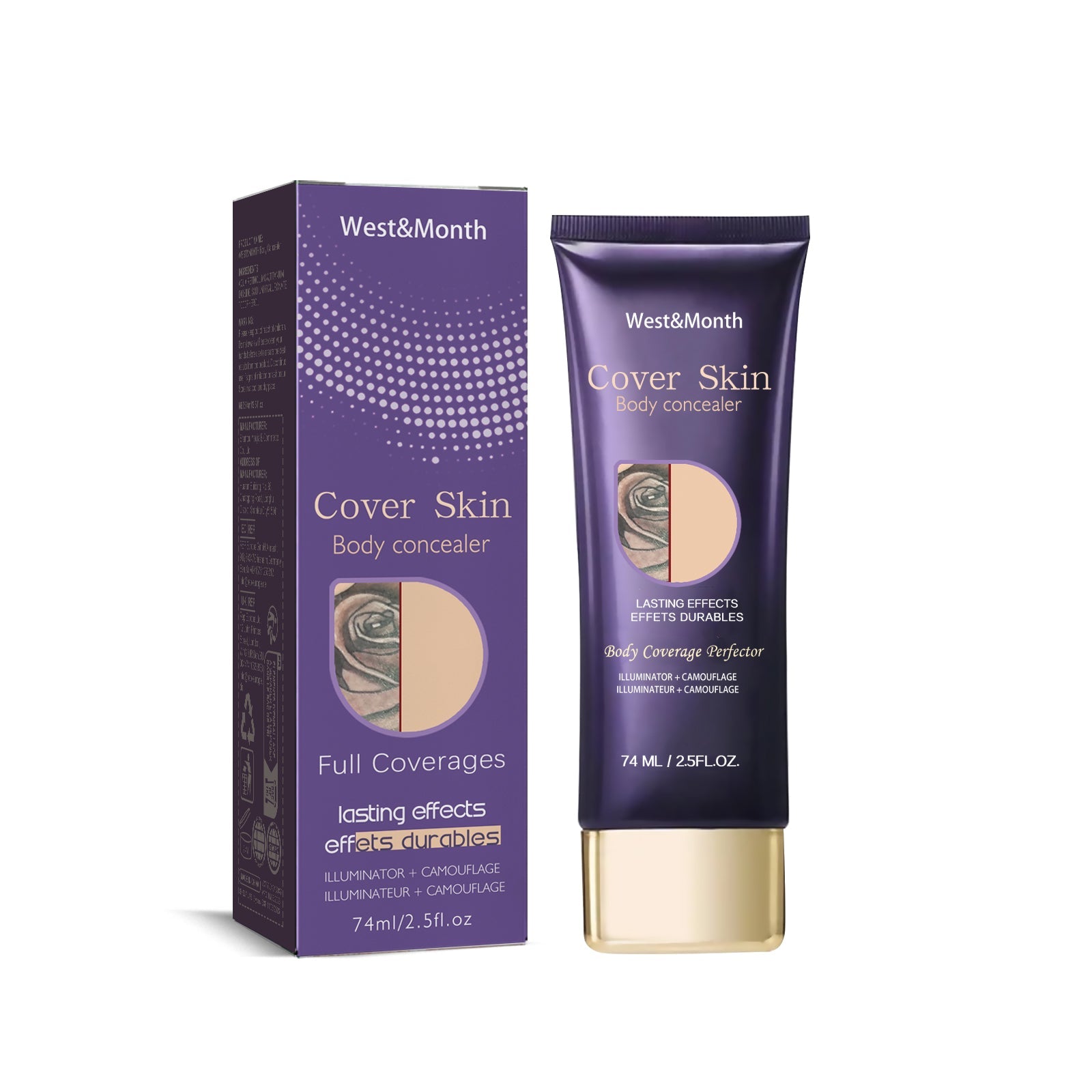 Body Concealer, Waterproof Tattoo Cover, Lighten Skin Tone, Invisible Blemish Concealer ,74ml