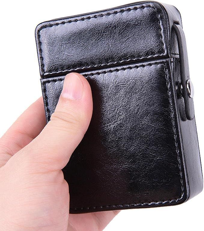 Vintage PU Leather Cigarette Case Cigarette Box Lighter Holder Pouch