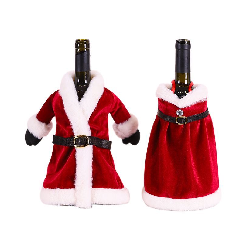 2 Pcs Christmas Wine Bottle Covers Holiday Wine Bottle Skirt Cover Santa Party Decorations