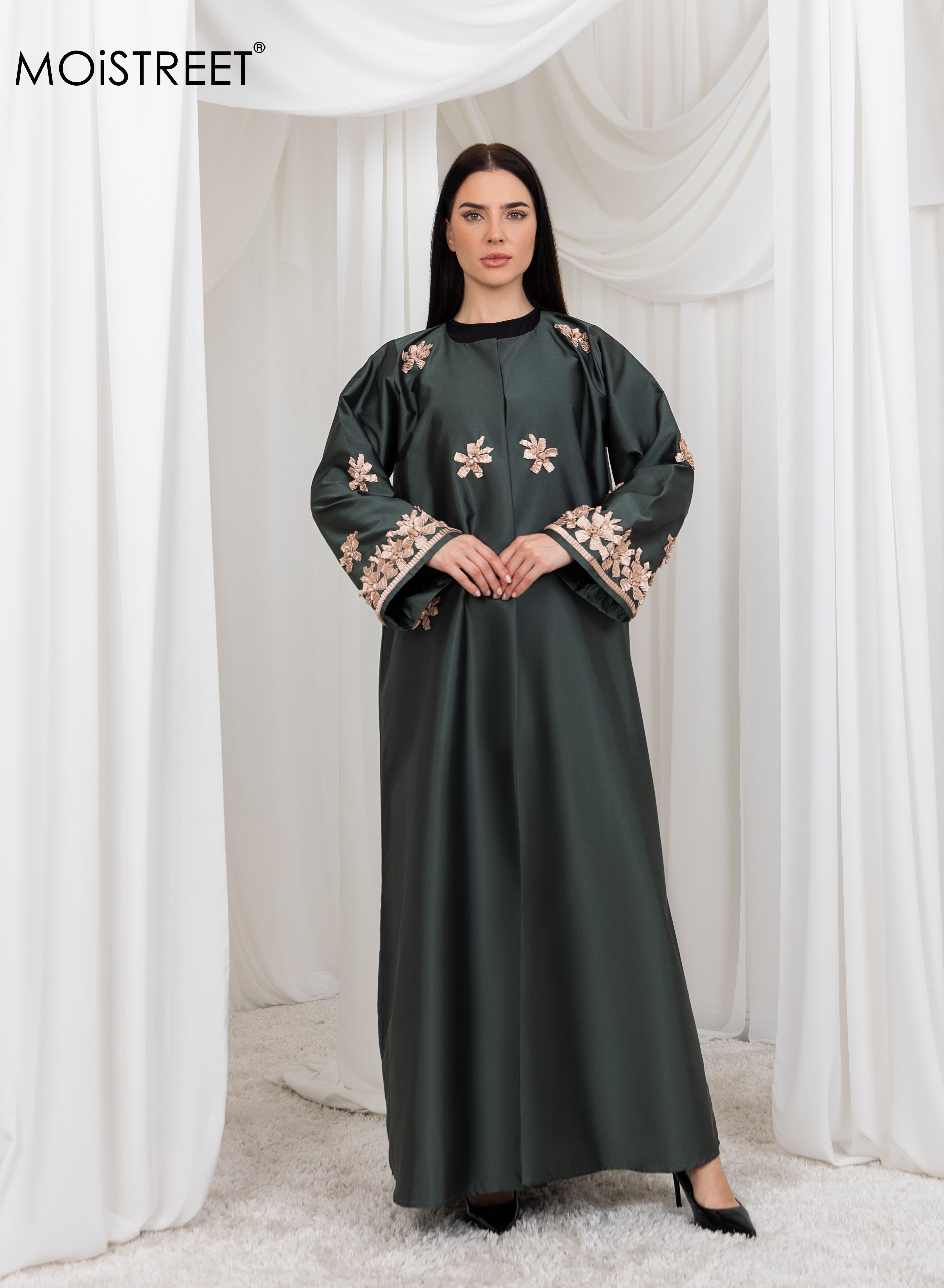 MOiSTREET Victoria Satin Embroidery Abaya