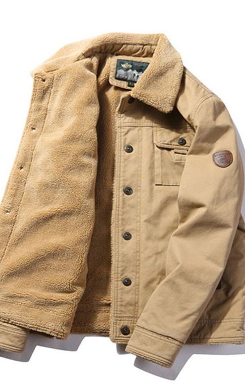 Winter Thick Bomber Jacket Fleece Lined Warm Coat Men Solid Color Lapel Outerwear