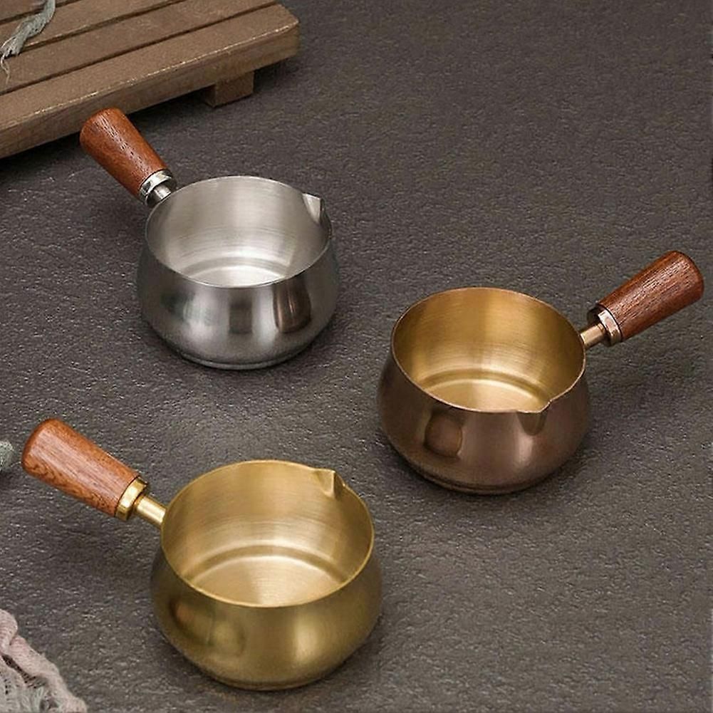 Espresso Measuring Cup,180ML Stainless Steel Espresso Coffee Cup with Wooden Handle for Making Sauce Reheating Soup B(Gold)