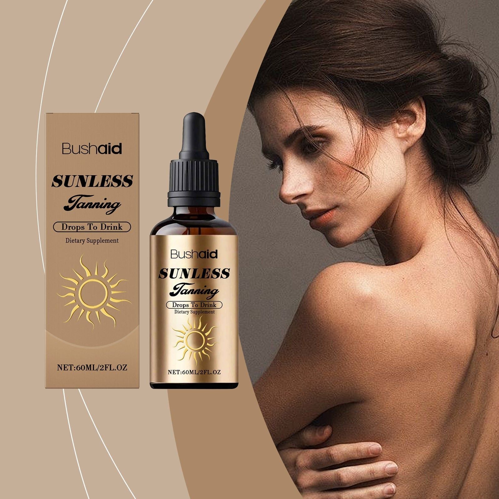 BushAid Tanning Lotion Drops, Body Care, Natural Sunless Tan, Moisturizing, Easy to Use ,60ml