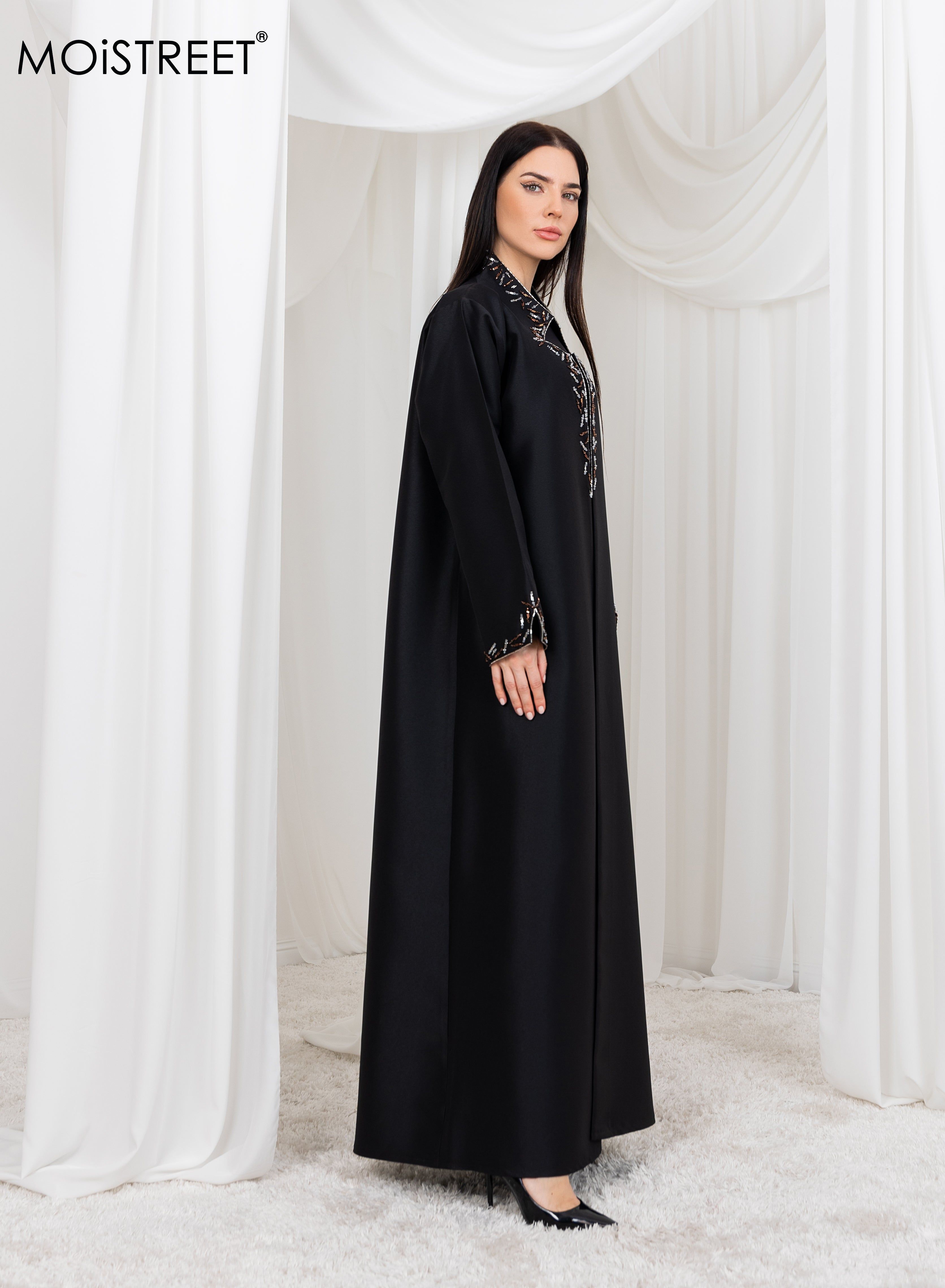 MOiSTREET Bridal Satin Embriodred  Abaya