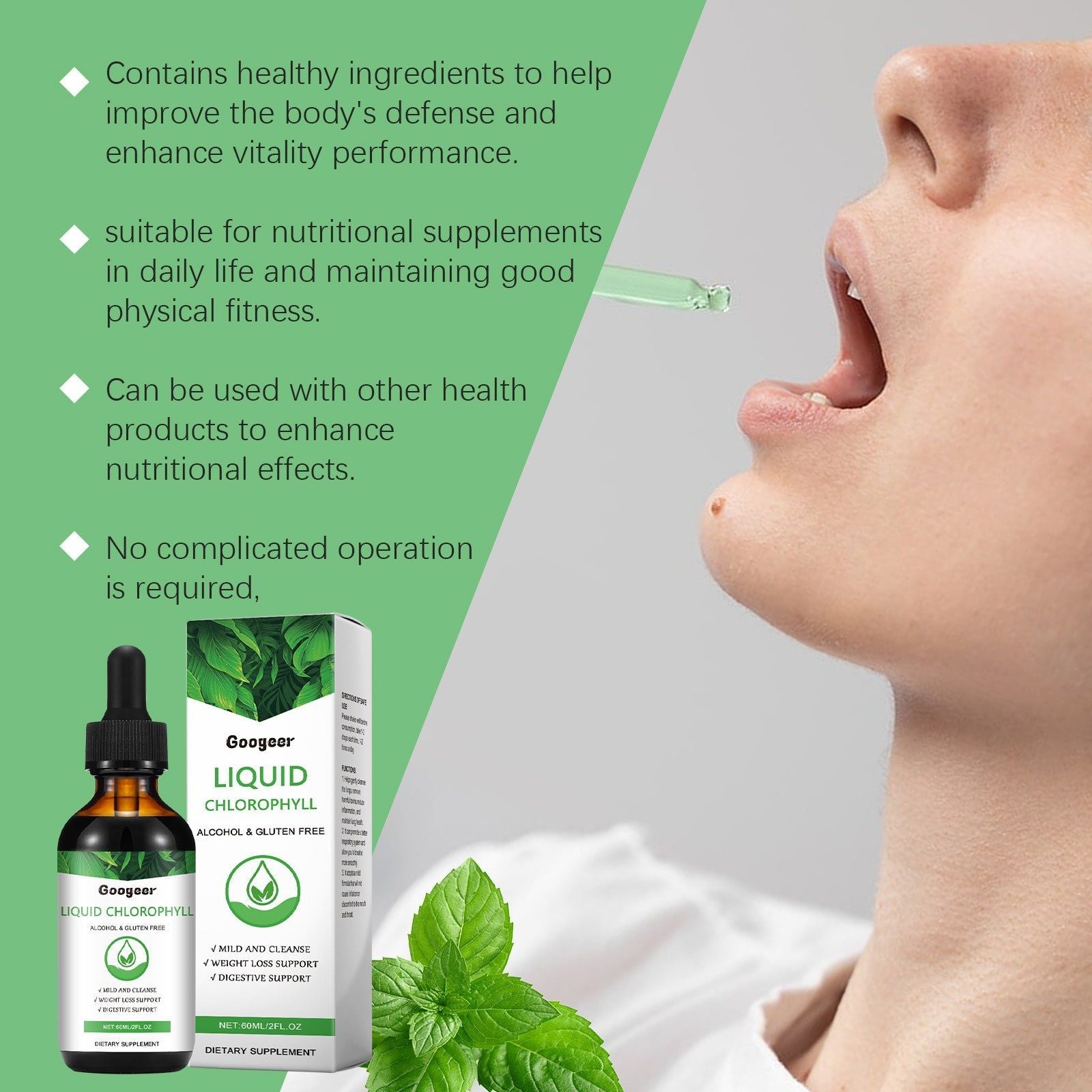 Liquid Chlorophyll Body Care, Boost Immunity, Detox, Daily Health, Natural Energy ,60ml