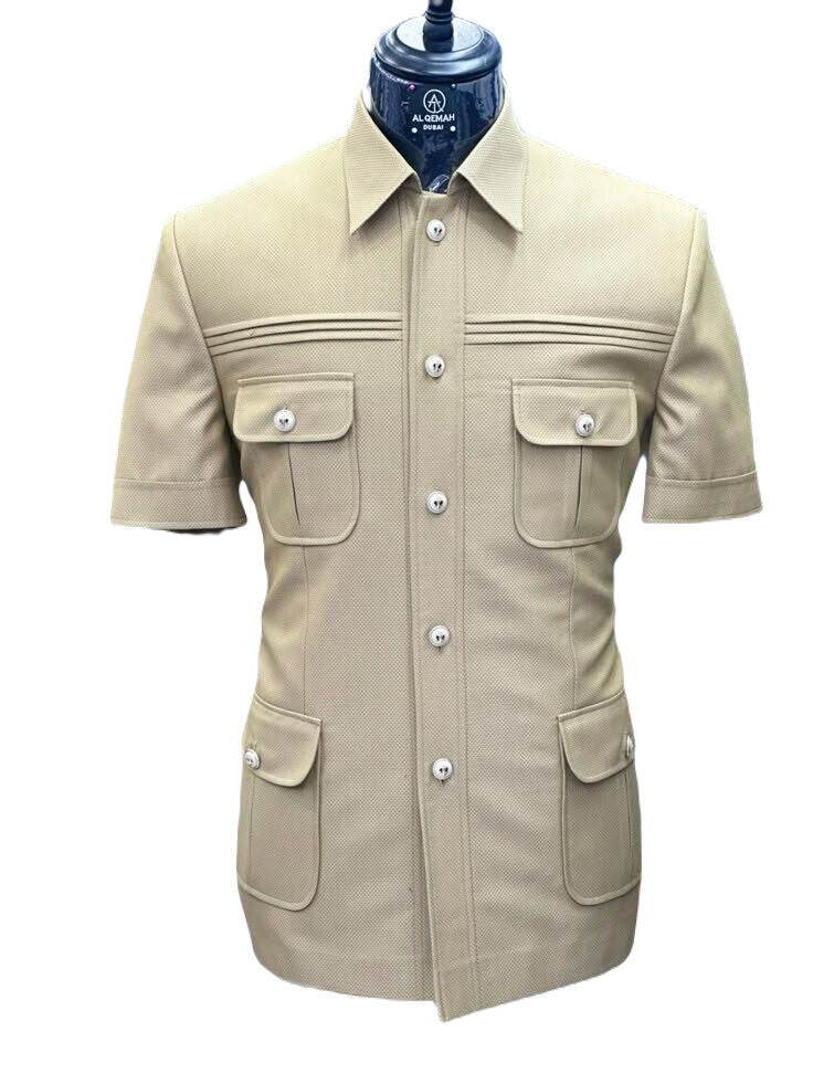Beige Vintage Safari Suit for Men Stylish Coat pant Classic Formal Suit.