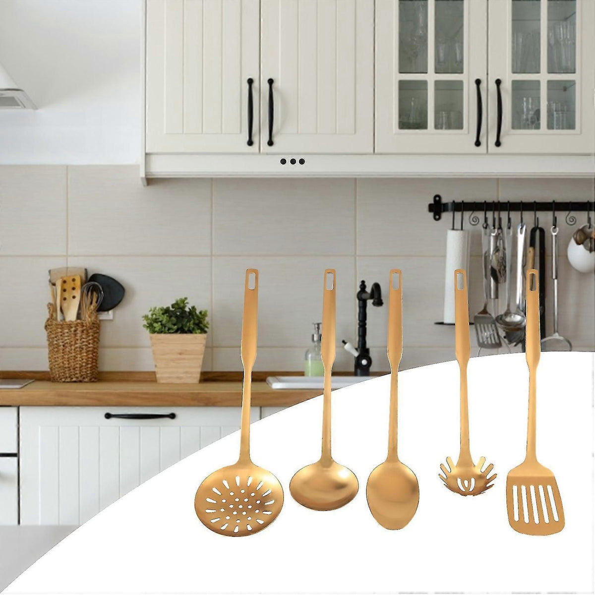 Stainless Steel Kitchen Utensils 5-piece Cooking Trowel Set, Gold
