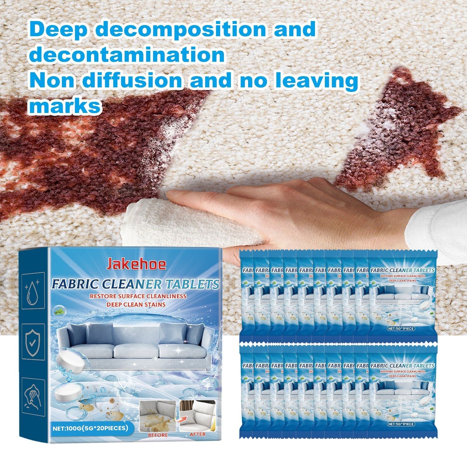 Deep Clean Fabric Cleaning Tablets, Eco-Friendly Sofa & Couch Stain Remover ,100g