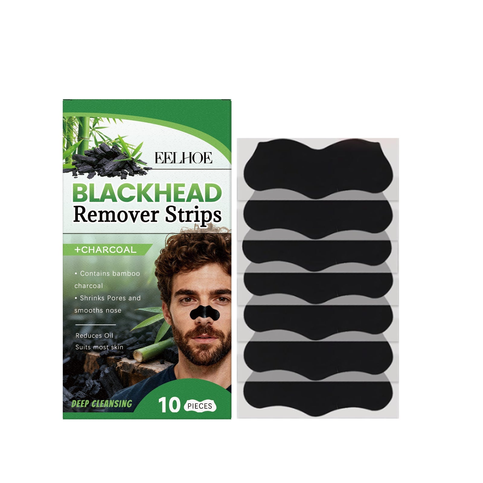 Bamboo Charcoal Facial Cleansing Patches, Blackhead Remover, Pore Detox, Gentle Skin Care ,10pcs