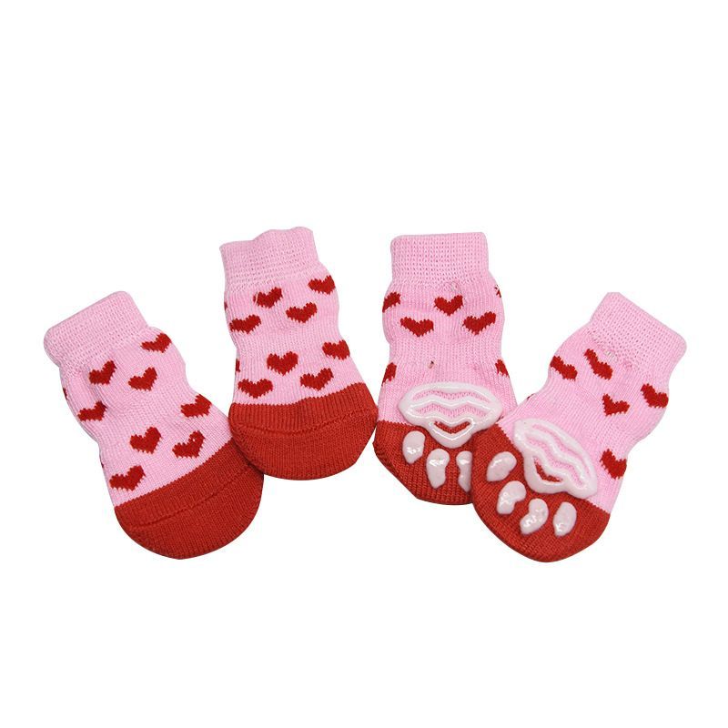 4pcs Cat Socks Dog Anti Slip Foot Cover Pet Anti Scratch Cartoon Knitted Shoes Pet Supplies