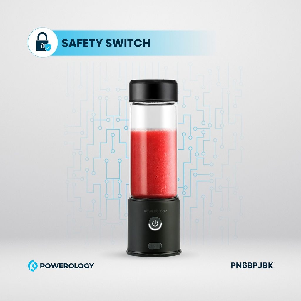 Powerology Blendex Portable Blender 450mL 126W, 6-Blade Rechargeable Personal Juicer, Black