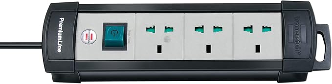 Brennenstuhl Premium-Line Multistandard، سلك تمديد ثلاثي الاتجاهات بطول 3 أمتار مع كابل تمديد BS، المقابس مناسبة لمقابس BS و U.S. و EURO، صنع في ألمانيا