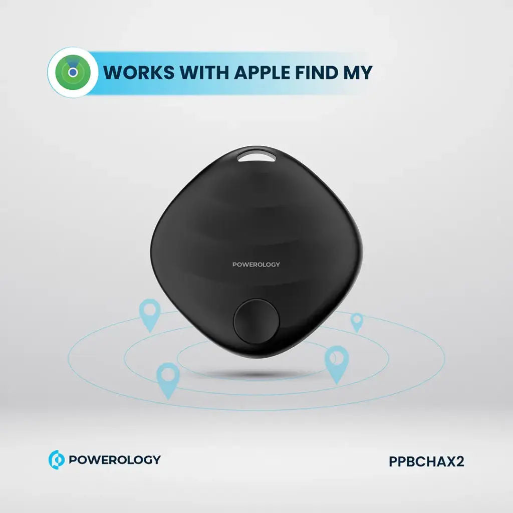Powerology Smart Tag, Bluetooth V5.3, Apple Find My, Black