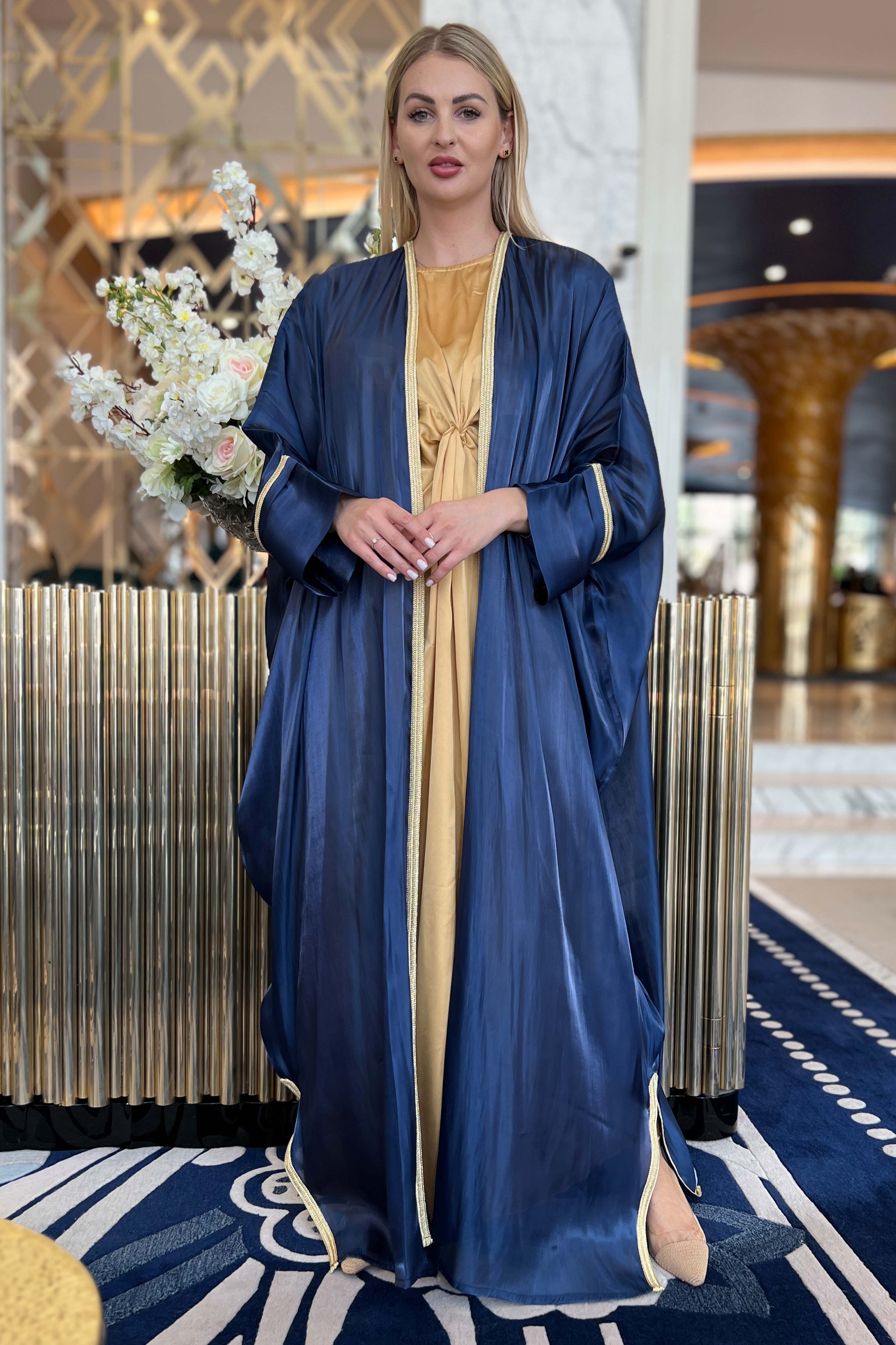 MOiSTREET Navy Rotana Shimmer Bhist Abaya Set