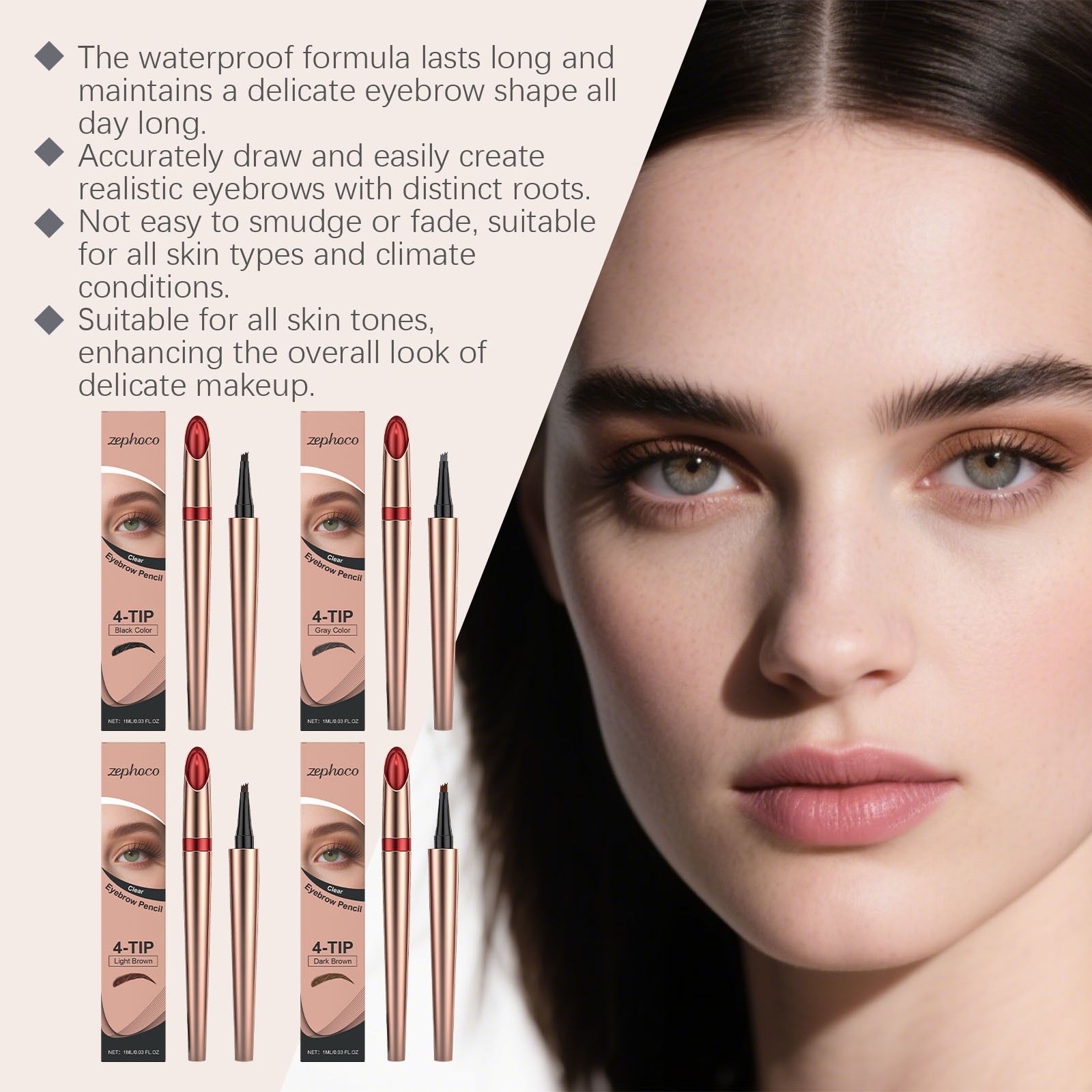 1ml Microblading Eyebrow Pen with 4 Tip and Waterproof Formula