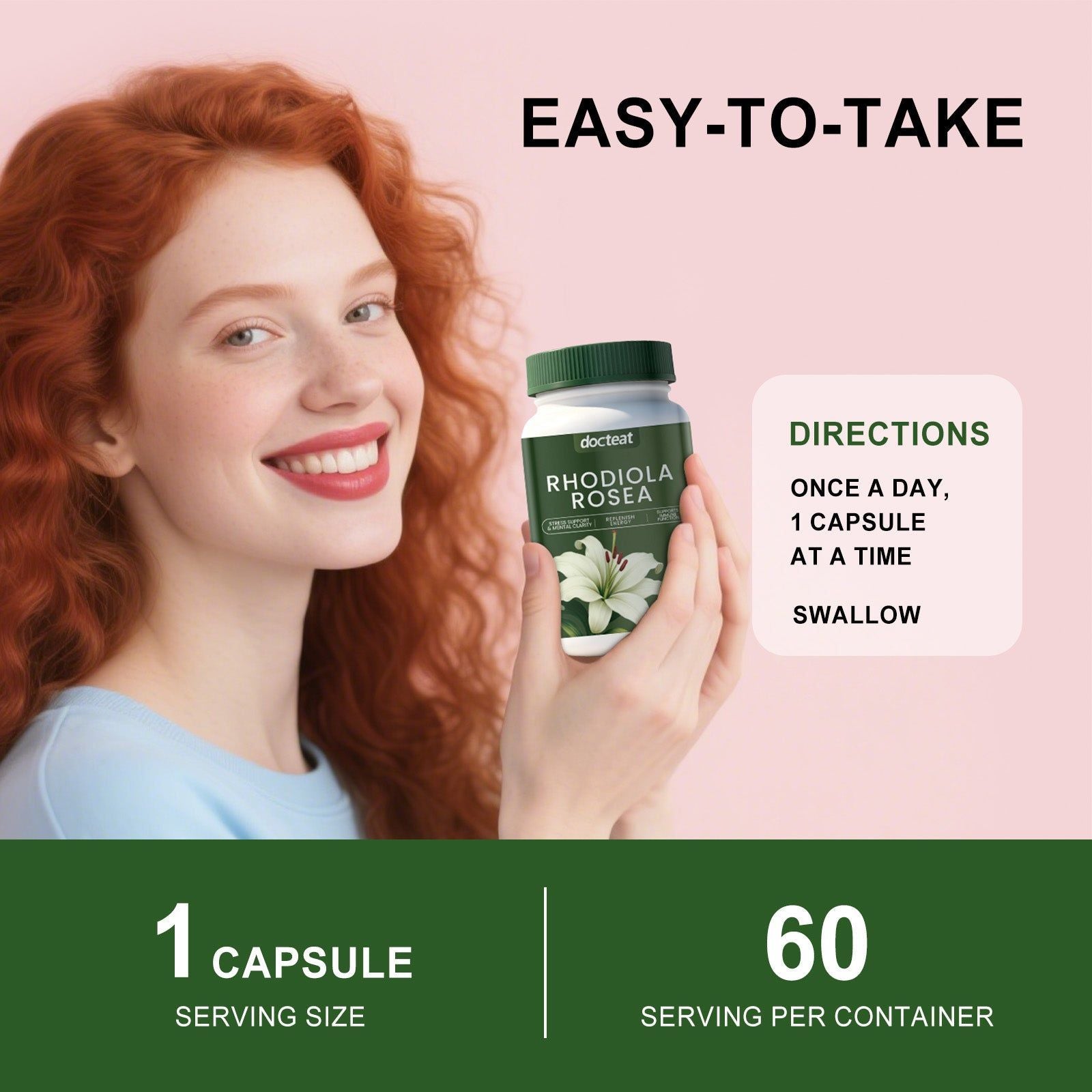 Boost Mood and Energy with Rhodiola Rosea Capsules, Natural Stress Relief, Body Care ,60 capsules