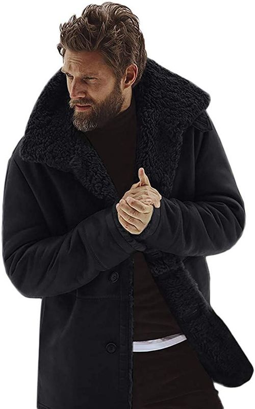 Winter Men Fleece Lapel Jacket Warm Thick Coat Casual Stand Collar Outwear