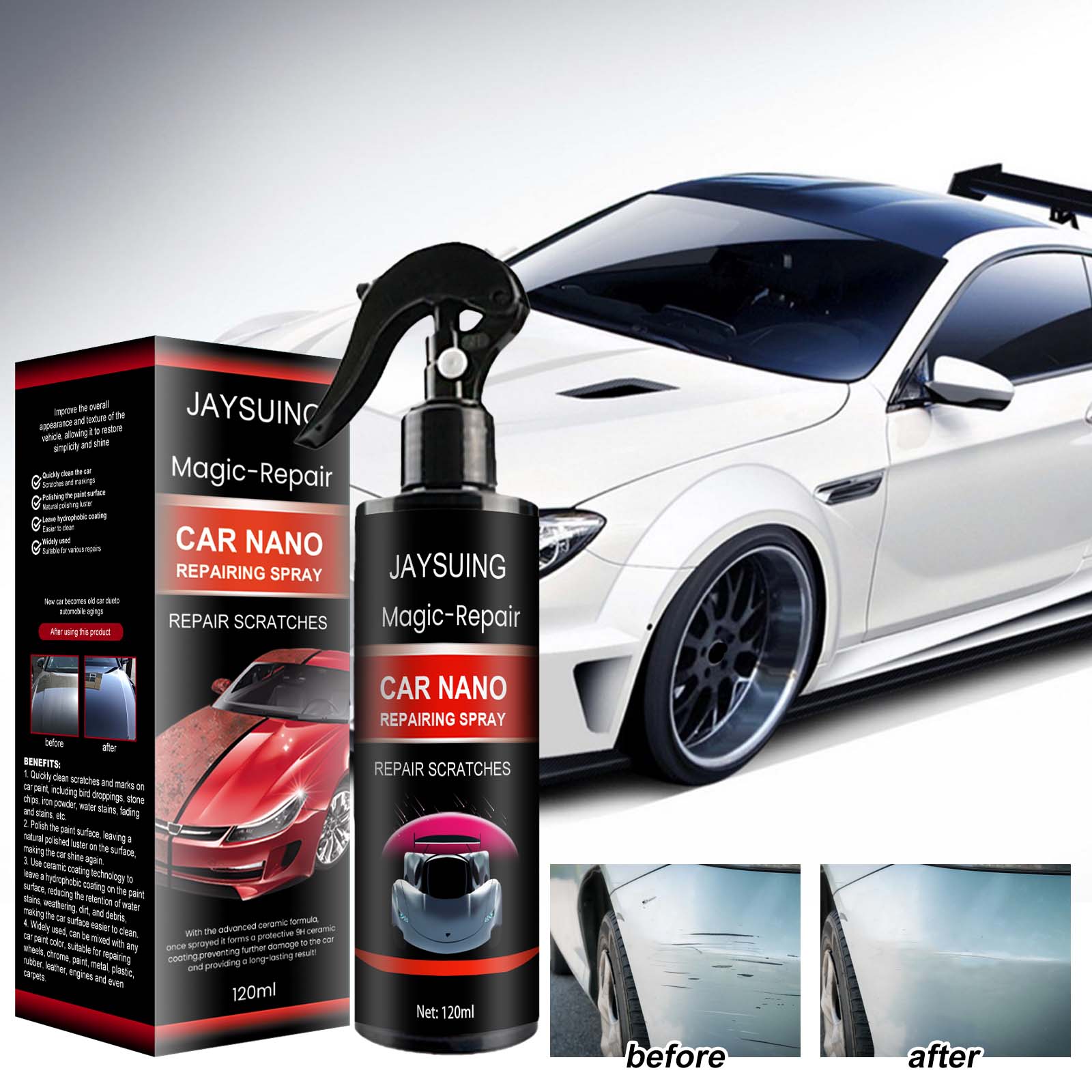 Auto Coating Spray, Super Hydrophobic Car Paint Repair, Scratch & Water Stain Protection ,120ml