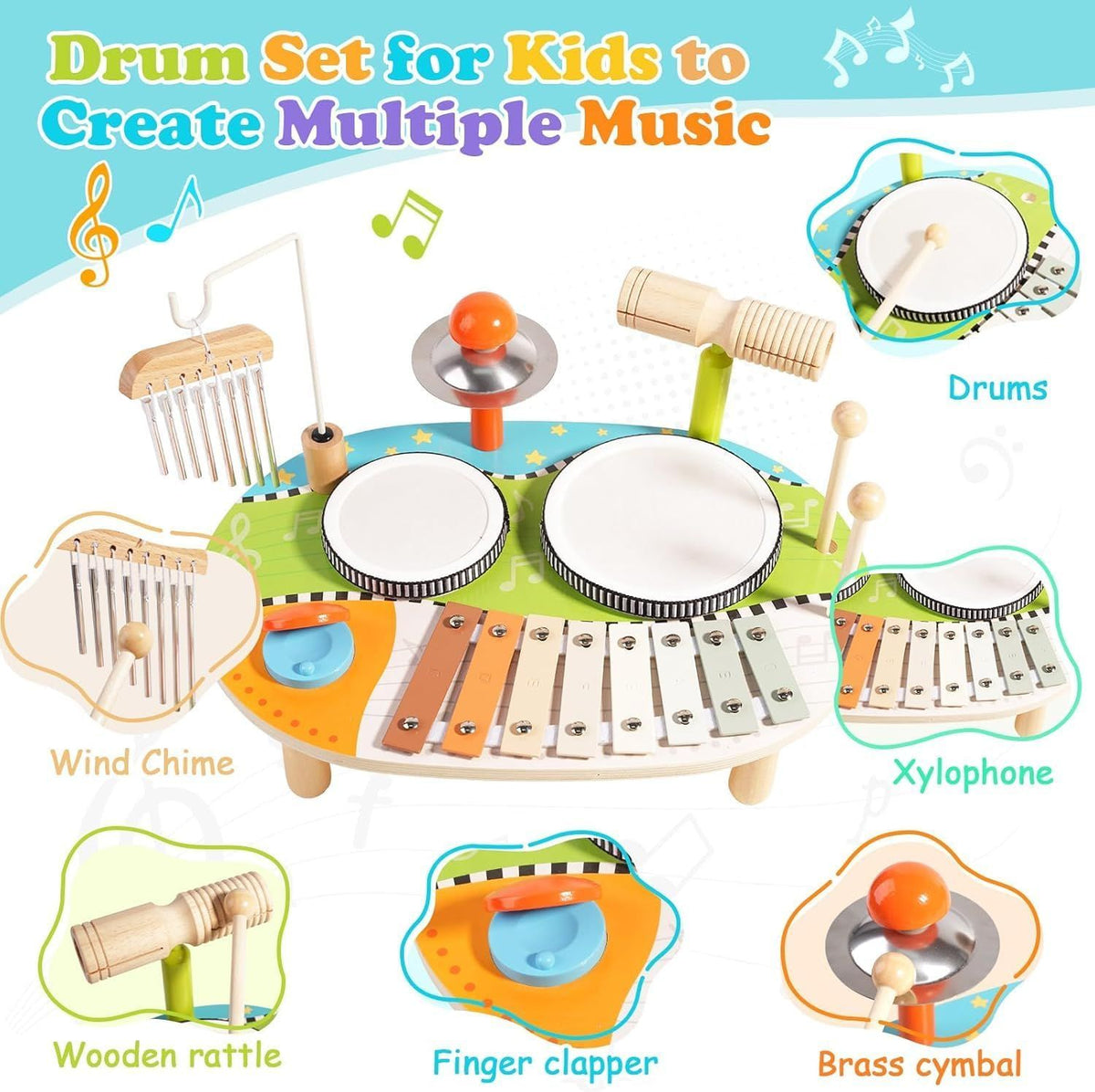 Kids Drum Set 7 in 1 Music Instruments for Toddlers Kids Preschool Educational Musical Toys
