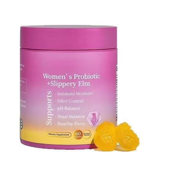 Women's Probiotic Gummies with Slippery Elm, 60 Count, Feminine Intimate Health & pH Balance Support