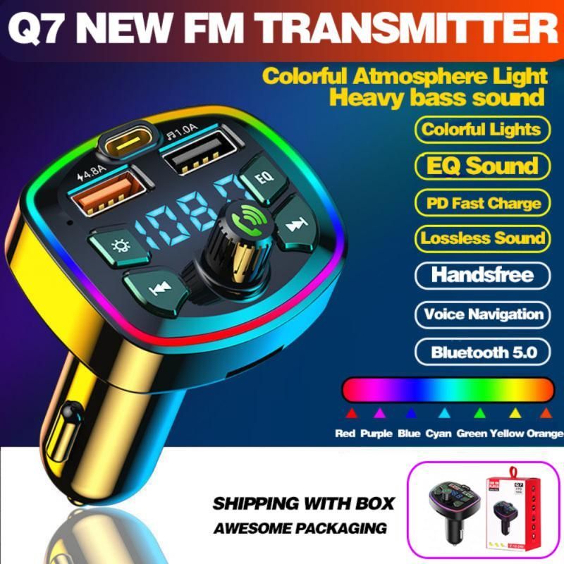 Car Bluetooth 5.0 FM Transmitter Dual USB Port Fast PD Car Charger Radio Adapter