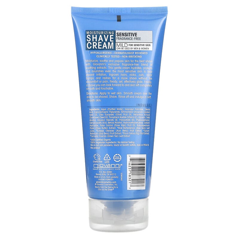 كريم الحلاقة Giov خالٍ من العطور ومرطب بالصبار 7 أونصات سائلة 207 مل
