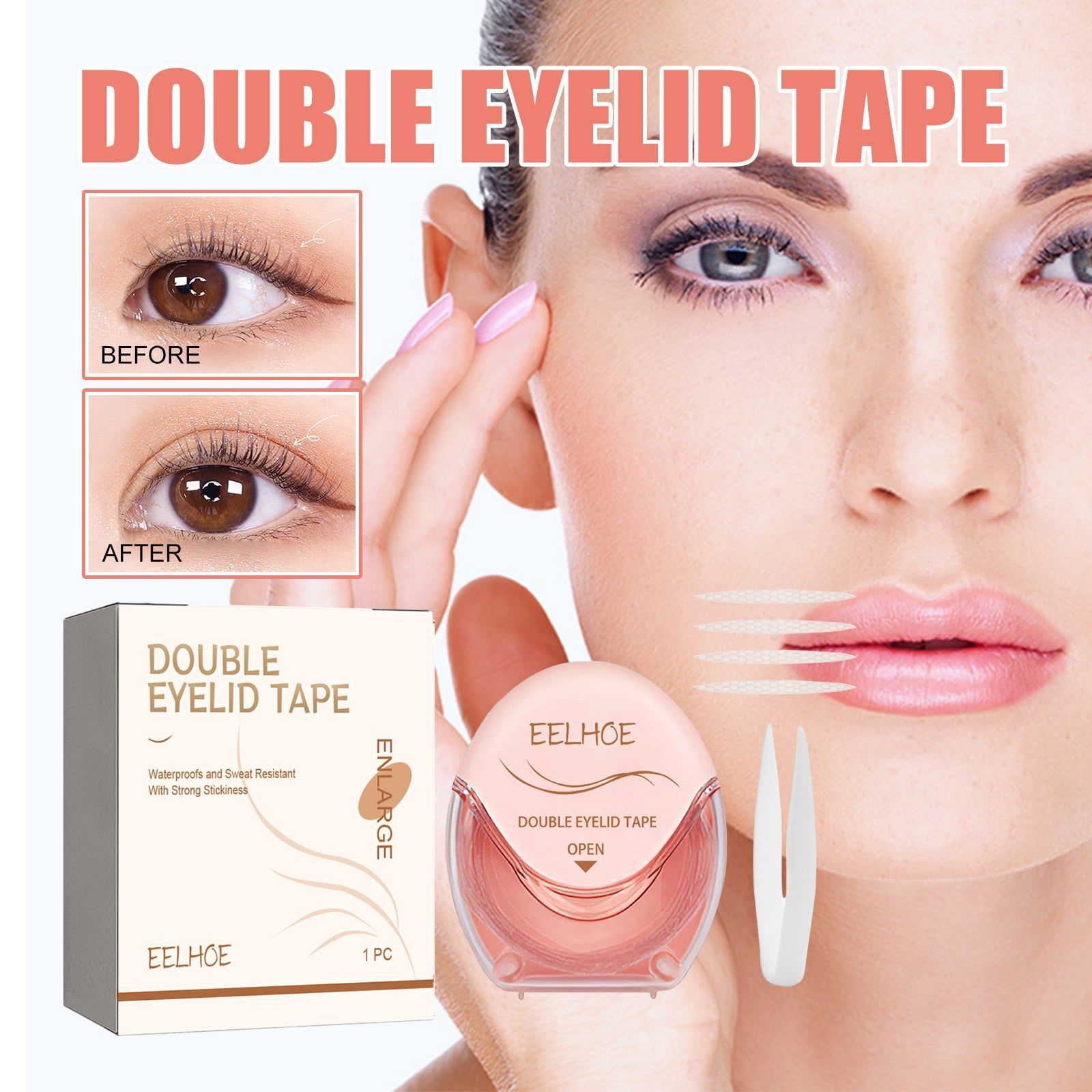 Natural Seamless Breathable Double Eyelid Tape, Waterproof, Invisible, Easy to Use ,1set