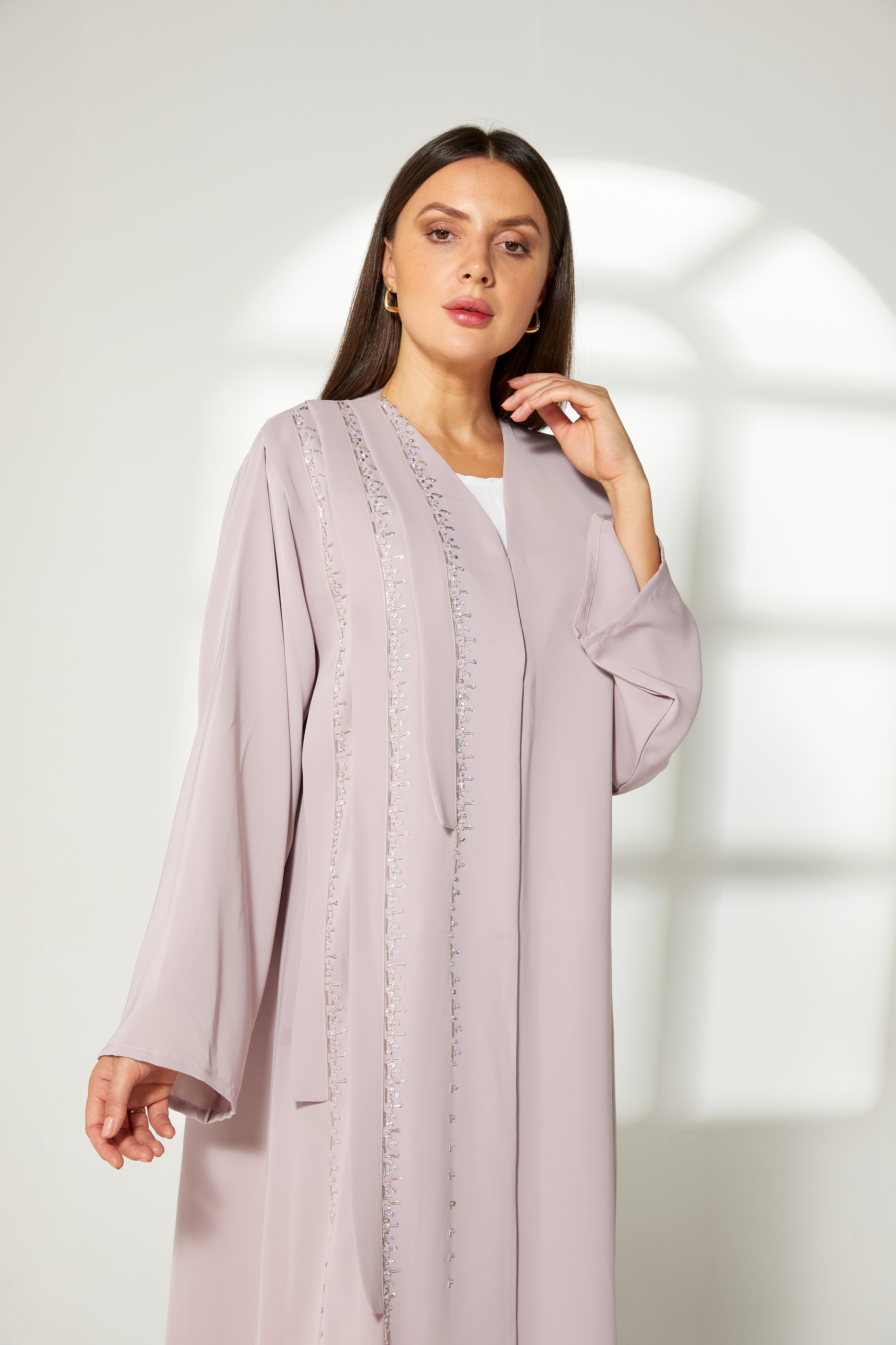 MOiSTREET Lavender Korean Nida  Embroidered Abaya