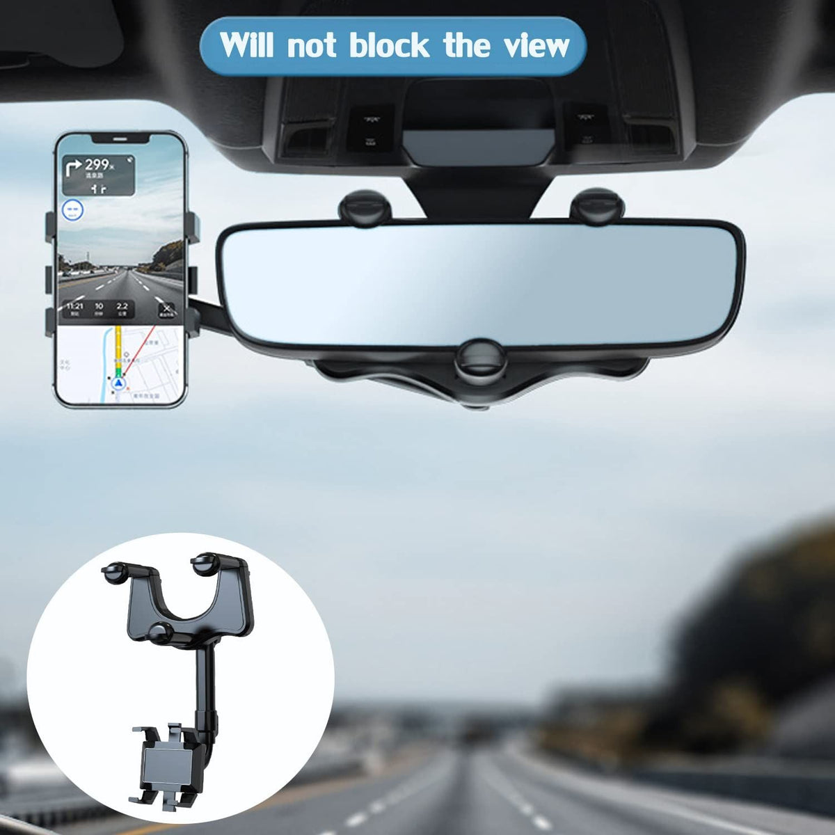 Car Phone Mount Rearview Mirror Cell Phone Stand 360 Degree Rotation Holder