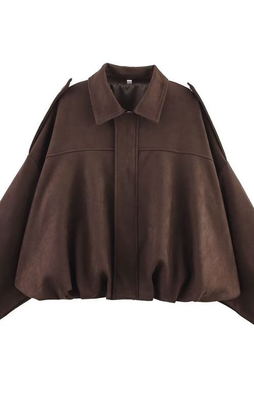 Faux Suede Jacket Women Oversized Long Sleeve Zip Up Epaulet Bomber Leather Jackets