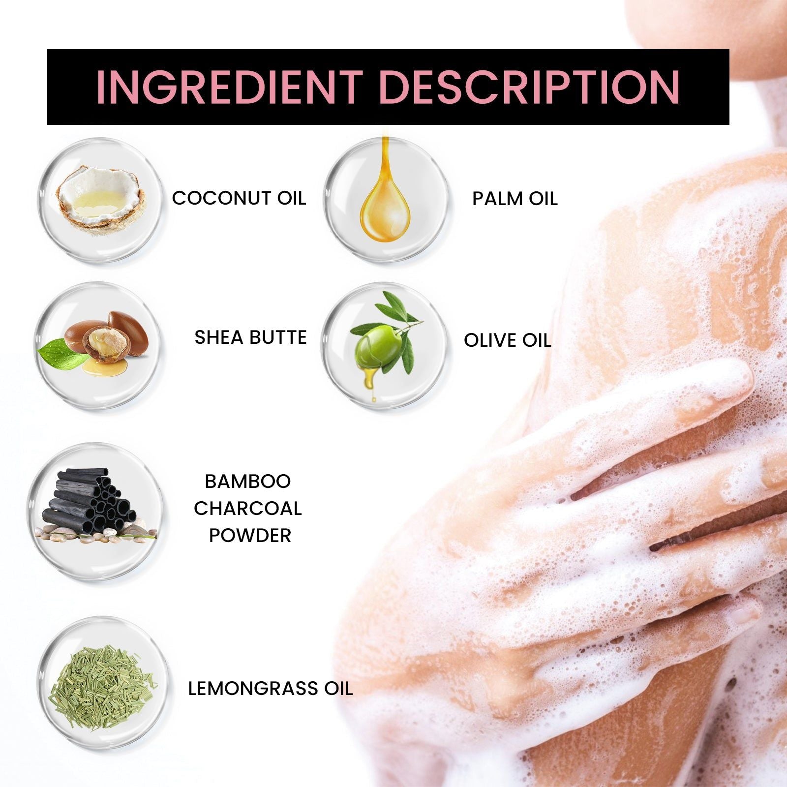 Carbon Clay Back Soap for Skin Care, Brightening, Acne, Dark Spots, Moisturizing ,100g