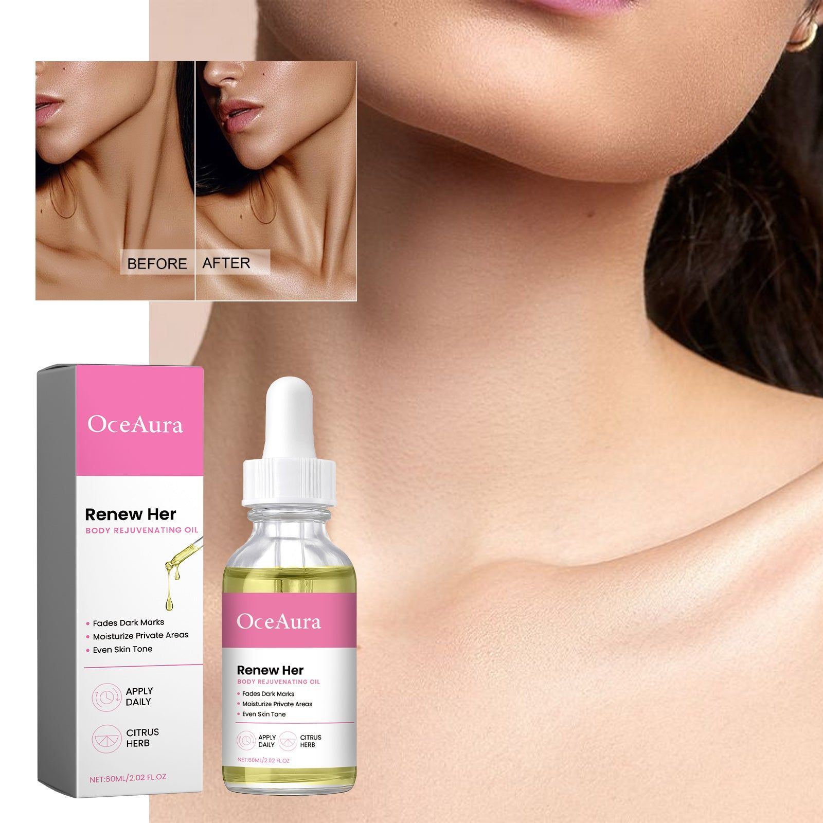 Body Brightening Oil, Repair Dull Skin, Hydrate, Even Tone, Natural Glow ,60ml