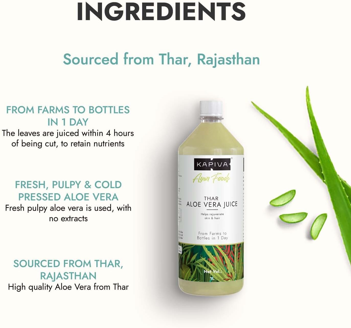 عصير الصبار + عصير القمح من Kapiva | مزيج أيورفيدا لتحسين الهضم والعافية العامة والعناية بالبشرة (1 لتر + 1 لتر) 1 لتر (عبوة من 2)