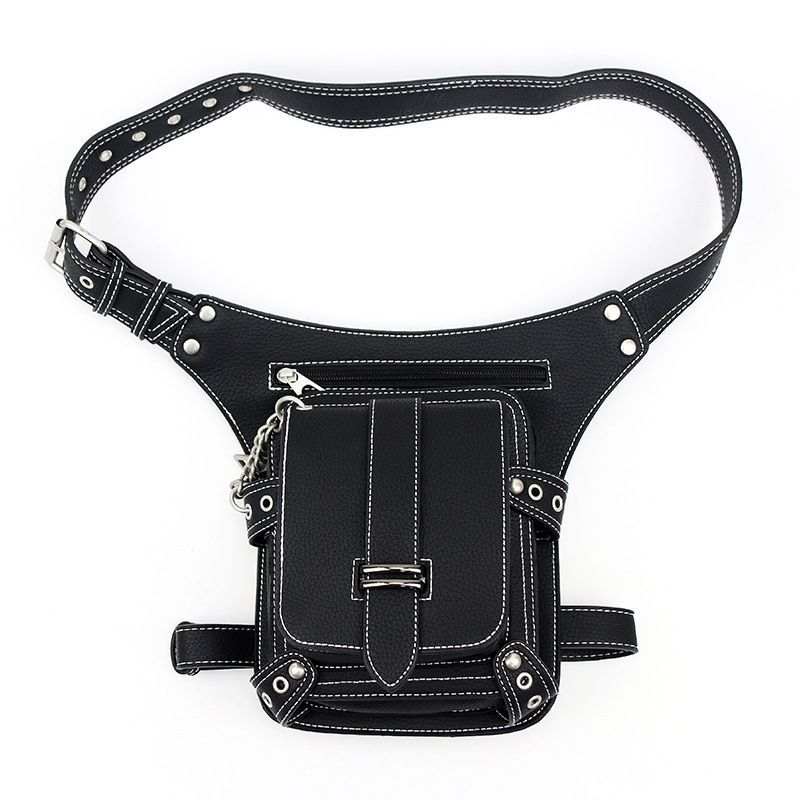 Waist Bag Leather Steampunk Travel Wallet Punk Rock Chain Leg Messenger Bag Shoulder Hip Holster Bag
