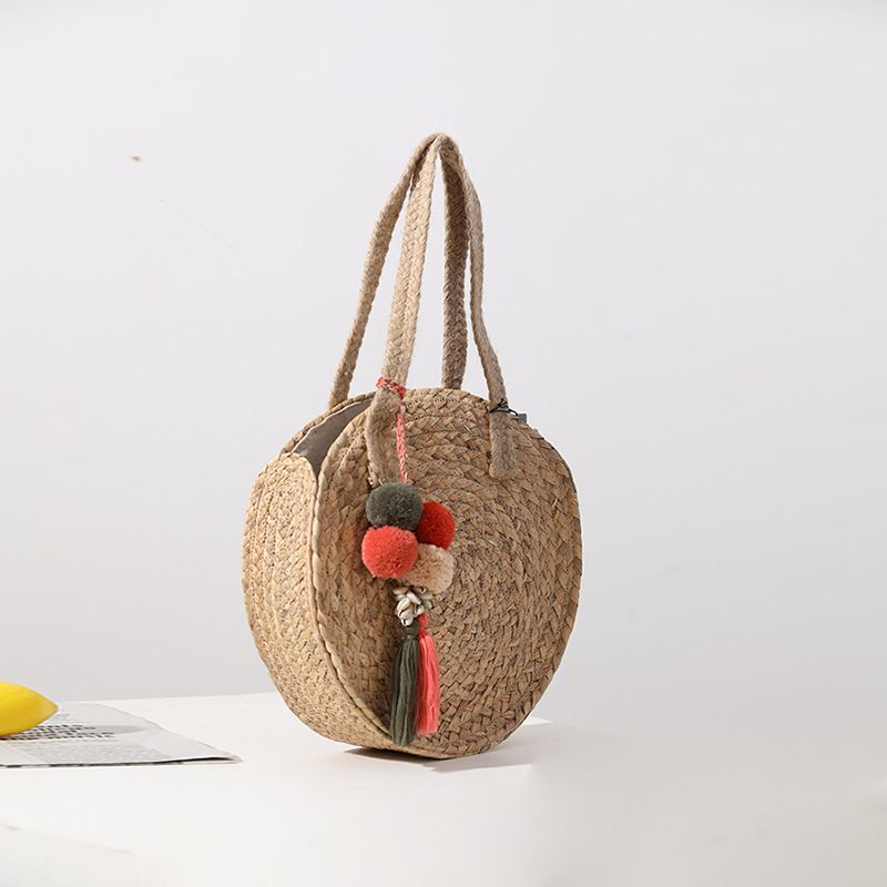 Round Straw Bag Women Woven Shoulder Bag Bohemian Summer Beach  Shoulder Handbag