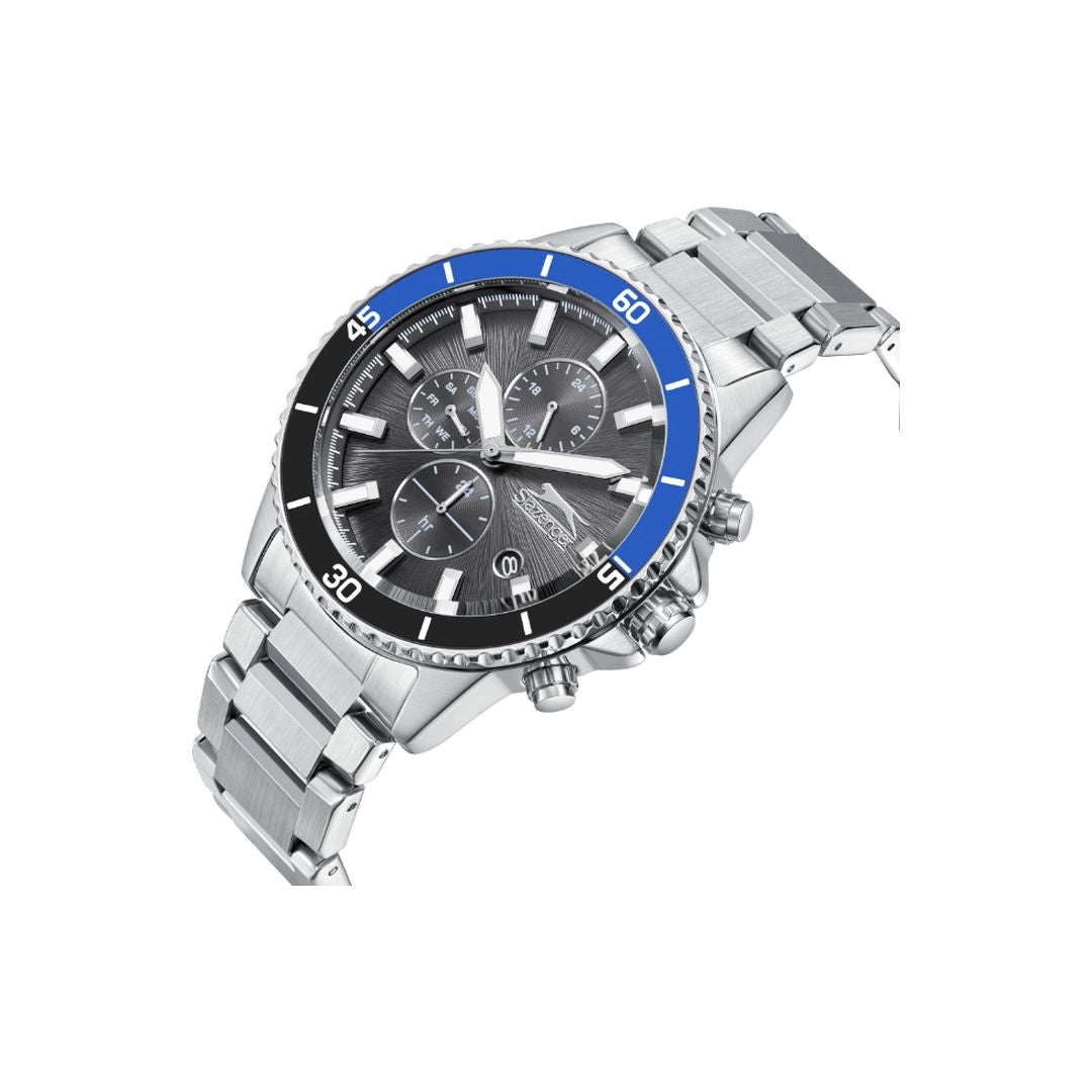 SLAZENGER Men's Multi Function Silver/Blue Gun Dial Watch