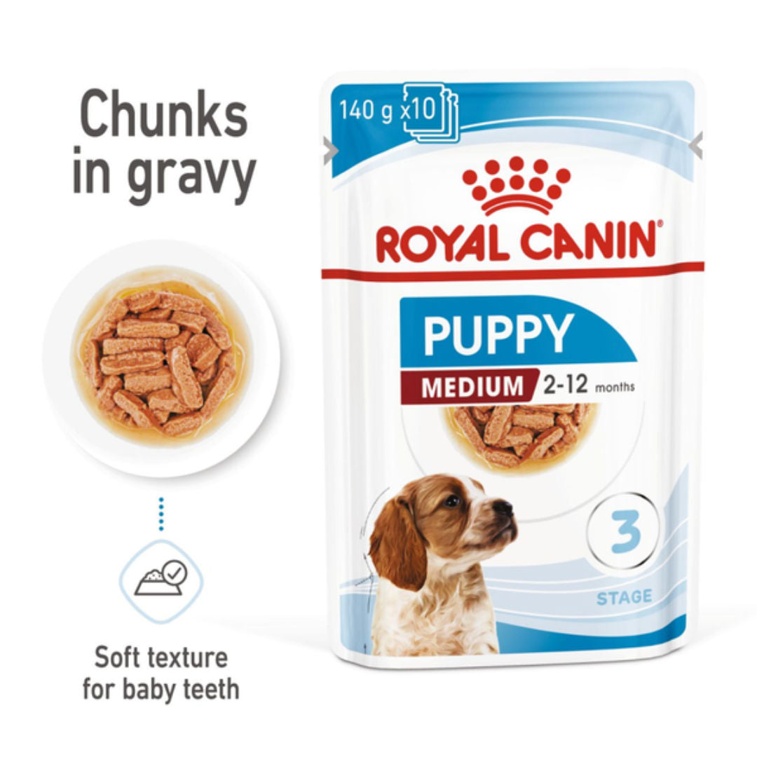 Royal Canin Medium Puppy Wet Dog Food In Gravy, 140gm, Pack of 10